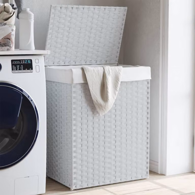 Cesto portabiancheria con coperchio e maniglie vidaXL in rattan bianco L: 46 cm, P: 33 cm, H: 60 cm