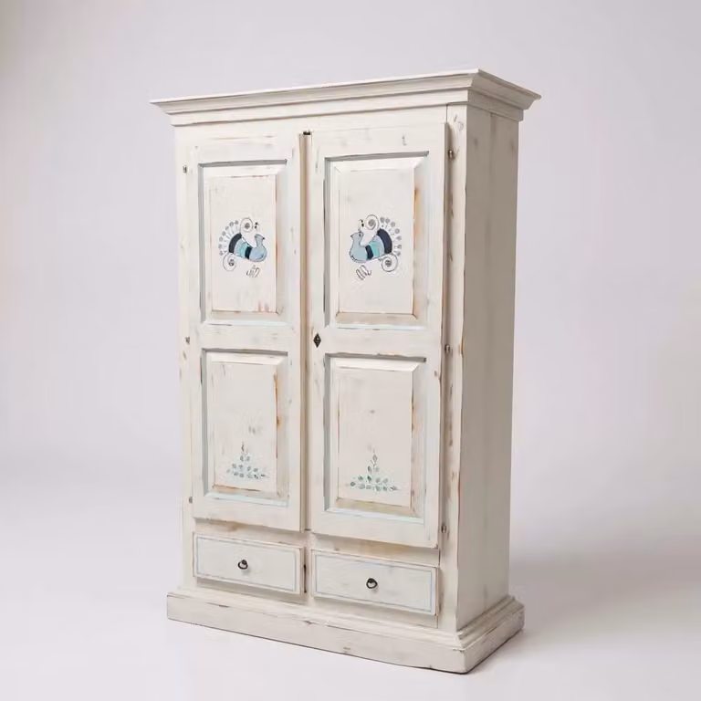 Armadio Shabby Chic a 2 Ante con Cassetti Interni Mobili 2G Bianco L: 125 cm, P: 61 cm, H: 200 cm