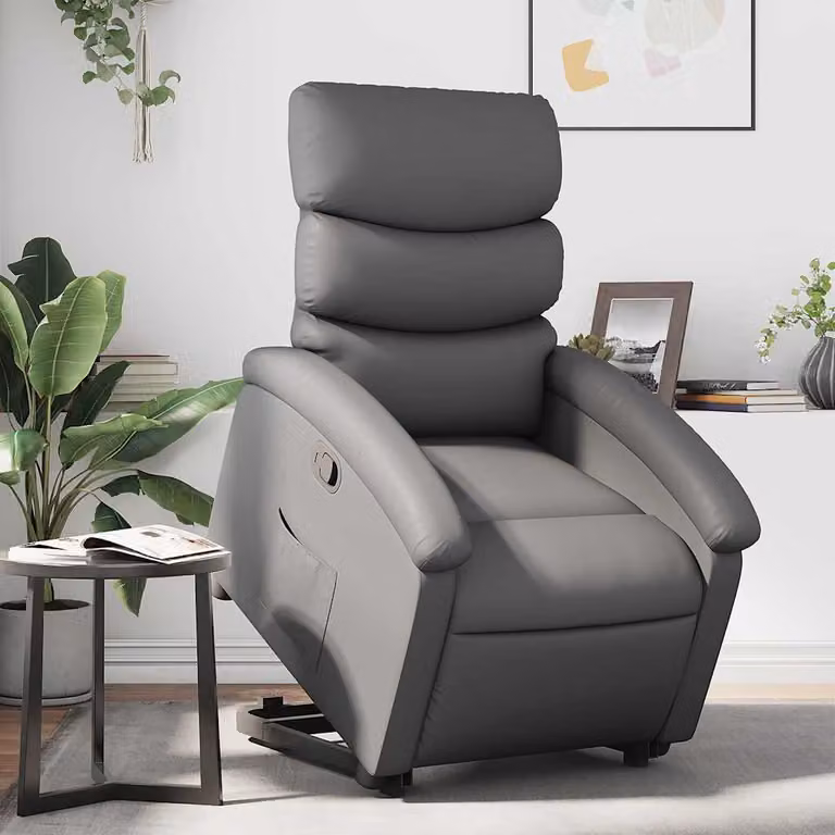Poltrona Alzapersona Reclinabile vidaXL Grigia in Similpelle con Assistenza Elettrica per Senior
