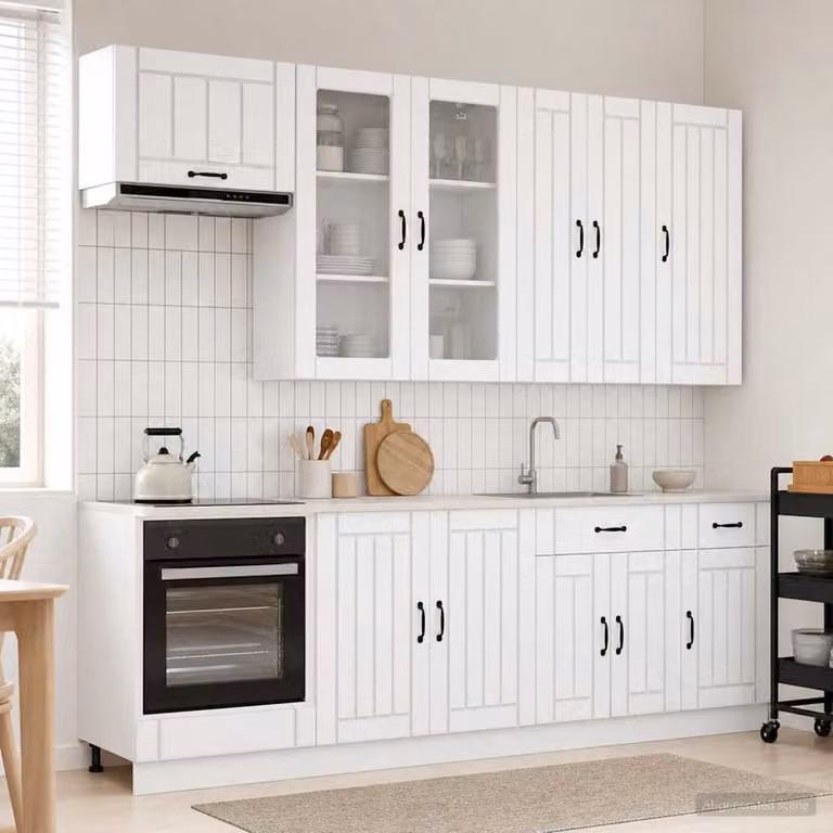 vidaXL Unità Cucina LUCCA 8 Pezzi Moderna in MDF Bianco con Ante in Vetro L: 150,3 cm, H: 80,0 cm, P: 46,0 cm