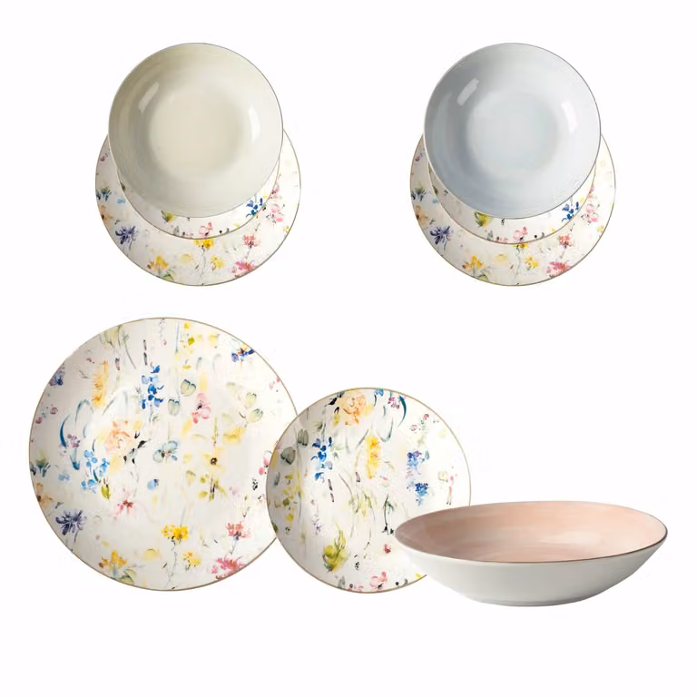 Servizio di piatti Cloride Gusto Casa in porcellana multicolore con decoro floreale, 18 pezzi