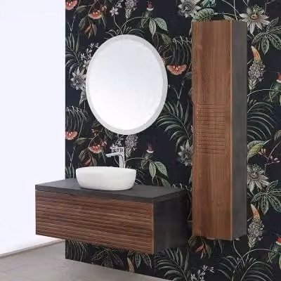 Mobile bagno sospeso Ravello noce canaletto e bianco con lavabo e specchio L: 110 cm