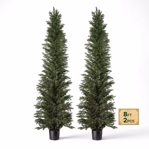 Set di 2 Alberi Artificiali di Cedro VEVOR Verdi in PE con Vaso, Piante Decorative per Interni ed Esterni, Altezza: 243,8 cm