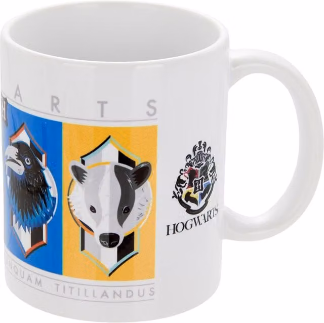 Tazza Harry Potter con stemmi delle Case di Hogwarts in ceramica bianca da 320 ml