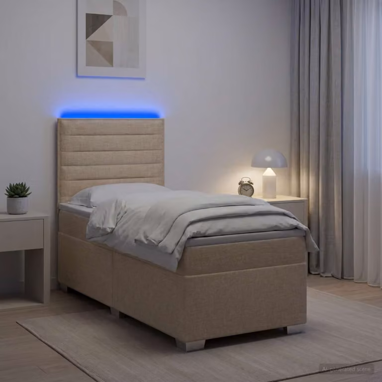 Letto box spring con materasso vidaXL in tessuto beige, con illuminazione sottostante e porta USB, L/P: 200 x 90 cm