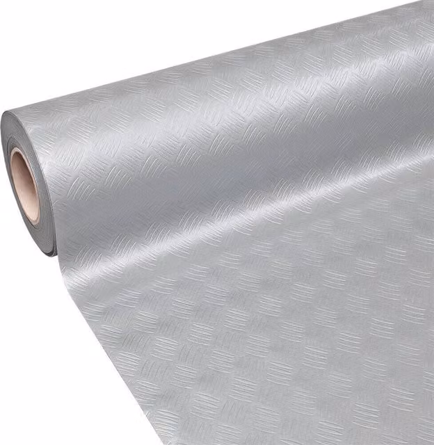 Tappeto in gomma e PVC EMMEVI con effetto lamiera, antiscivolo e lavabile, Grigio/Argento, L: 140 cm, P: 950 cm