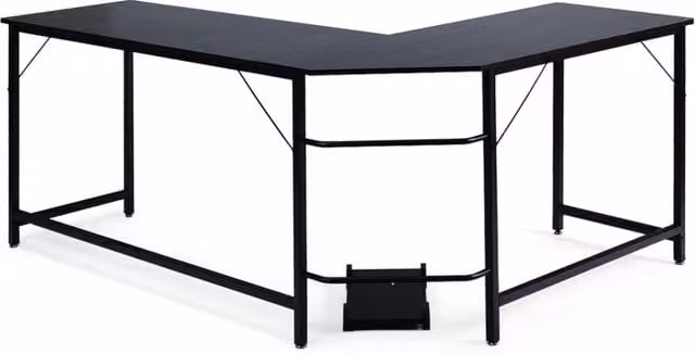Scrivania ad angolo a forma di L moderna in legno e metallo nero per ufficio o casa L/P/H: 168 x 125 x 74 cm