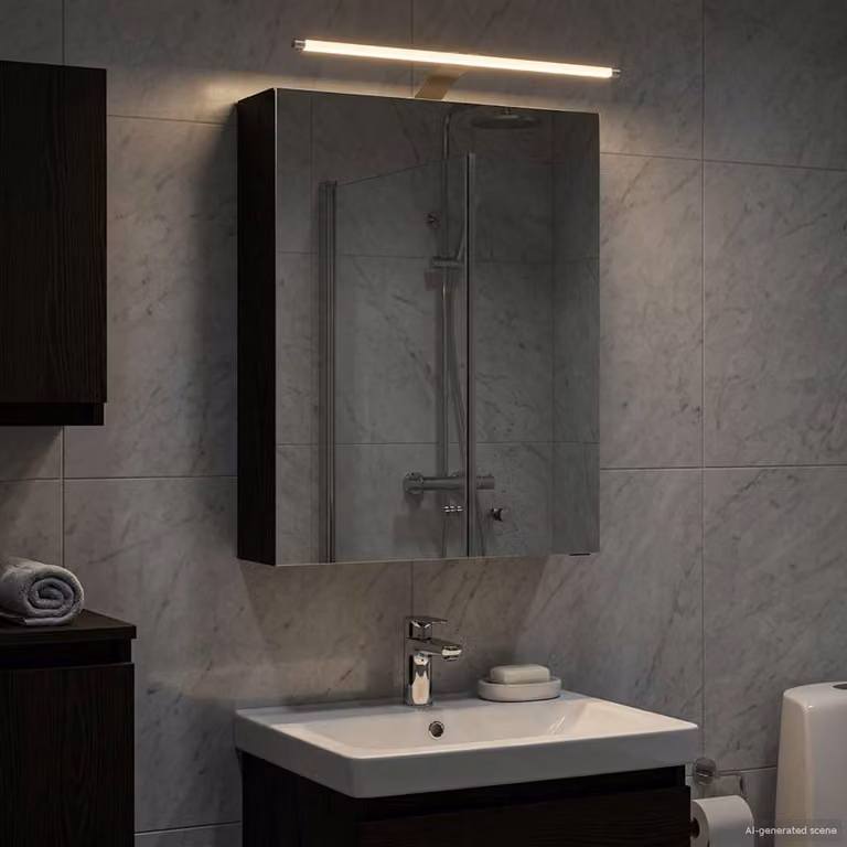 Mobiletto per specchio da bagno vidaXL con illuminazione LED e specchio, Nero Opaco, L 50 x P 14,5 x H 70 cm