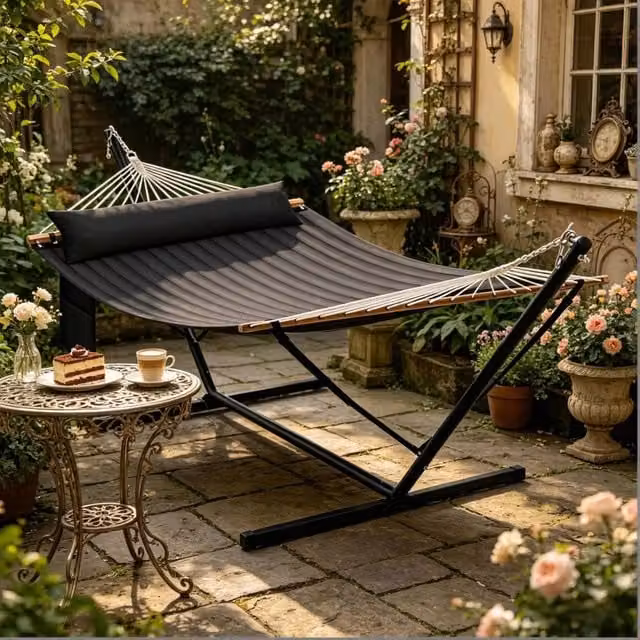 Amaca doppia con supporto in metallo e tessuto outdoor antracite per adulti
