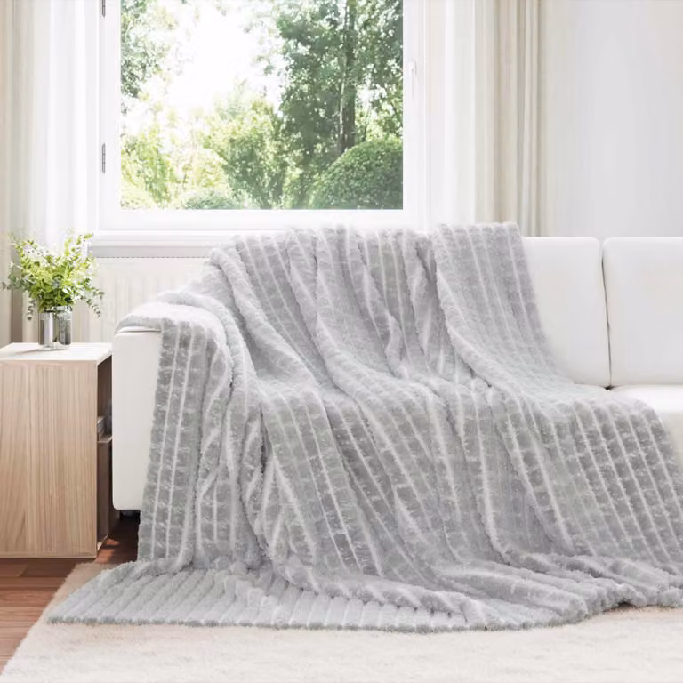 Set di 6 coperte in pile morbido vidaXL, colore grigio, L: 240 cm x P: 220 cm
