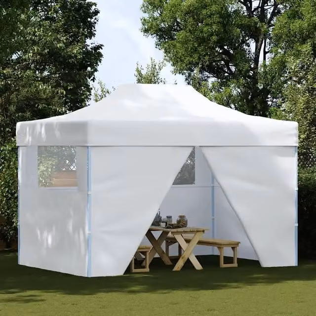Gazebo Pieghevole Professionale Outsunny con 4 Pareti e Finestre in Acciaio e PVC Bianco L/P/H: 280 x 410 x 315 cm