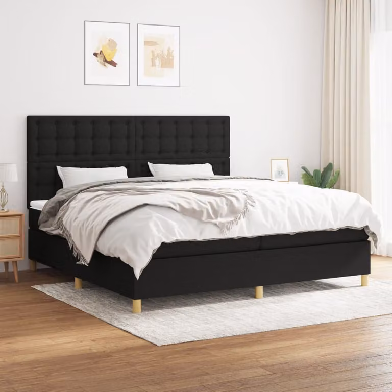 vidaXL Letto Ibrido con Giroletto a Molle e Materasso a Tasche, Nero e Bianco, L/P: 200 x 200 cm