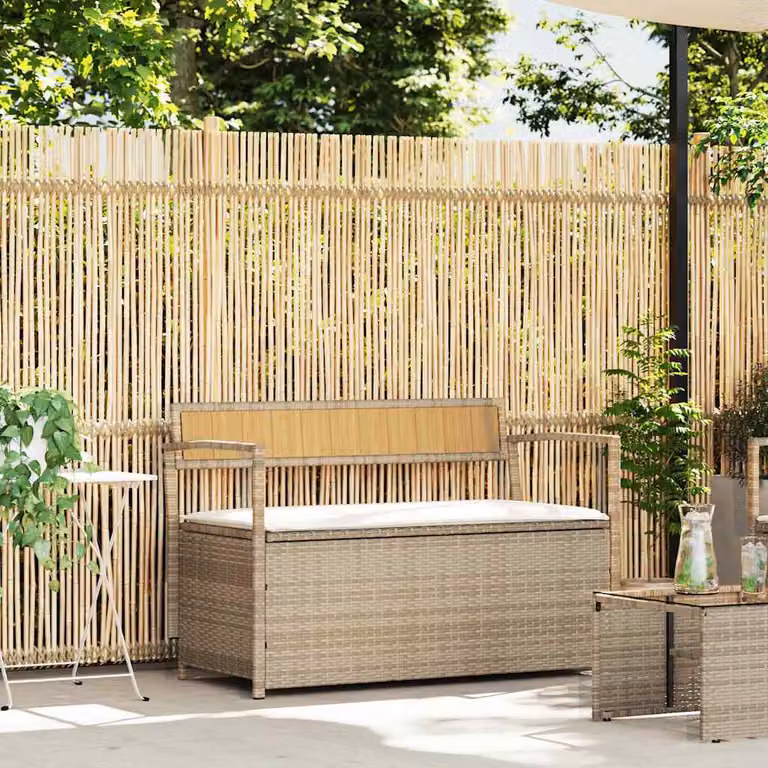 vidaXL Panca Portaoggetti da Giardino in Polyrattan con Cuscini Beige e Bianco