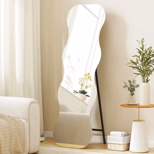 Specchio intero moderno REDOM nero con base in legno e vetro, L: 160 cm, P: 50 cm