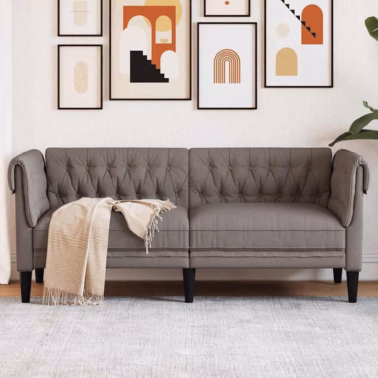 vidaXL Divano Chesterfield a 2 Posti in Tessuto Beige/Grigio con Struttura in Legno Massello L: 182,5 cm, P: 74,5 cm, H: 74,5 cm