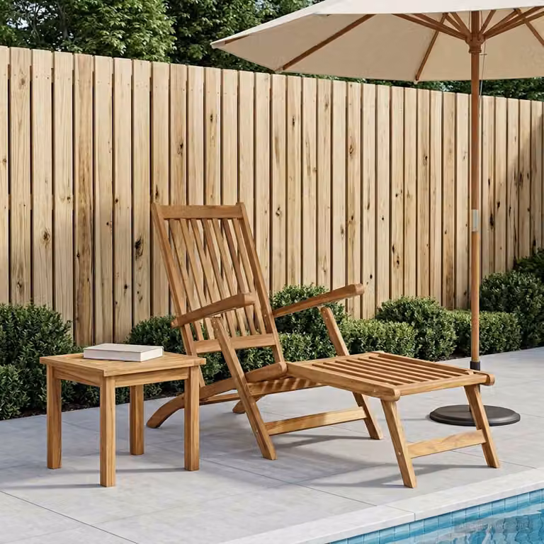 Sedia da ponte pieghevole vidaXL in legno di teak massiccio naturale marrone con poggiatesta regolabile e braccioli