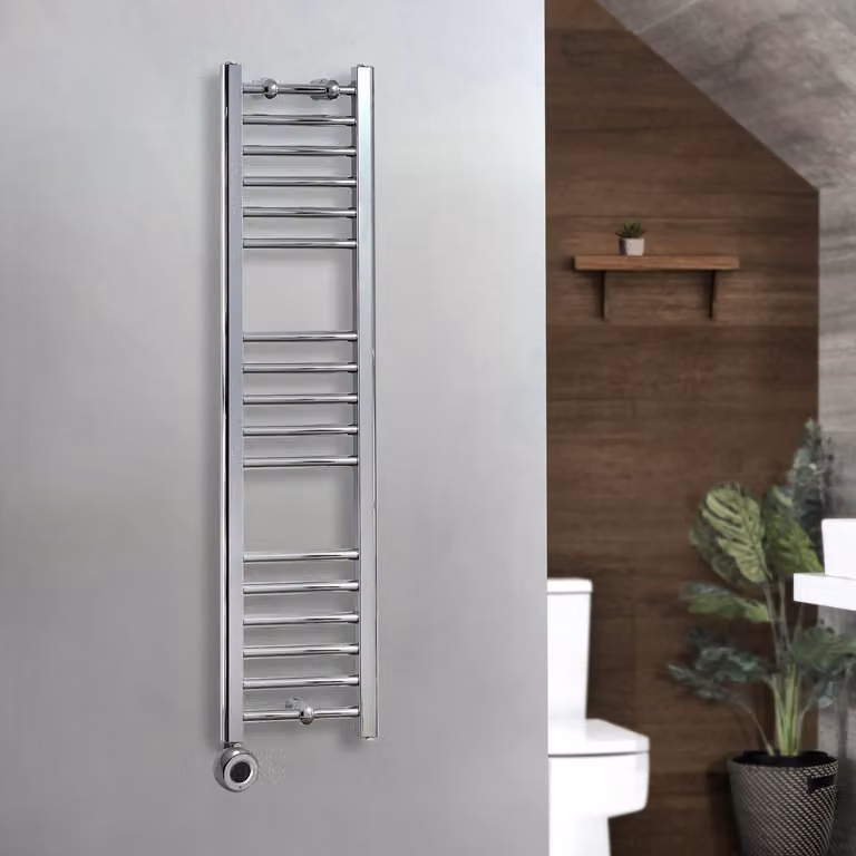 Scaldasalviette Elettrico Diritto Cromato ECOSO by Hudson Reed con Elemento Termostatico Wi-Fi L: 120 cm, P: 30 cm