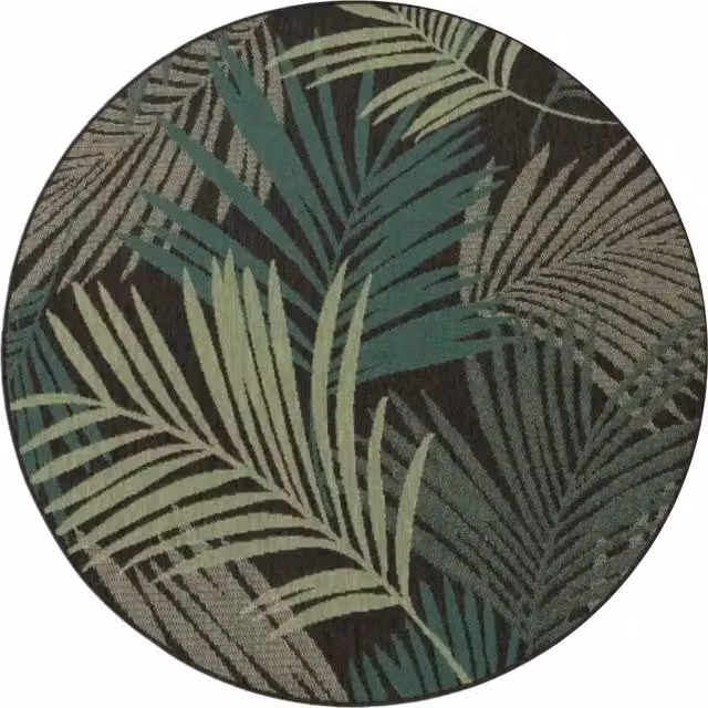 Tappeto rotondo Ostenza per interni ed esterni con motivo floreale, nero e verde, Diametro: 160 cm