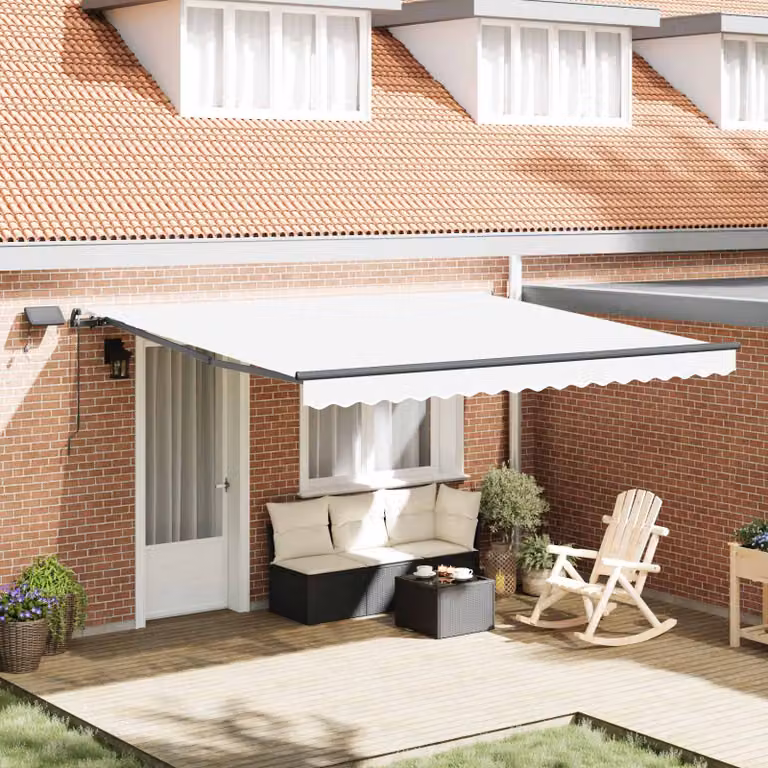 Tenda retrattile vidaXL con bracci pieghevoli in alluminio e tessuto in poliestere, Bianco, L 400 x P 300 cm