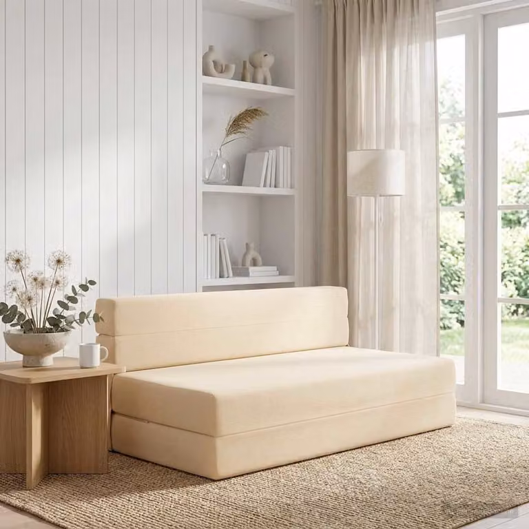 vidaXL Divano Letto Pieghevole Moderno in Tessuto Beige L: 152 cm, P: 86,5 cm, H: 60 cm