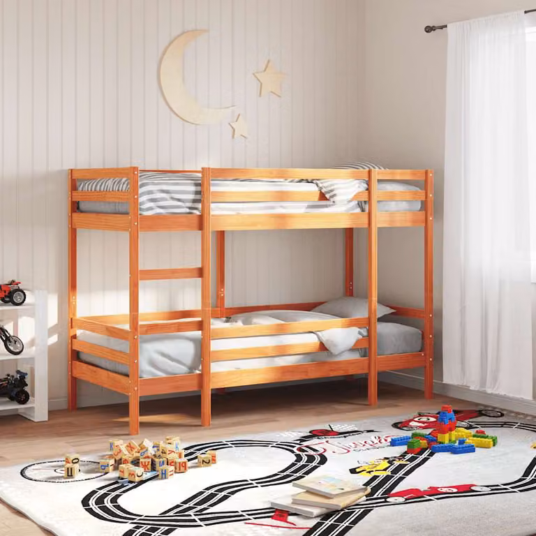 vidaXL Letto a Castello in Legno di Pino Marrone Cera L/P/H: 205.5 x 90 x 142 cm