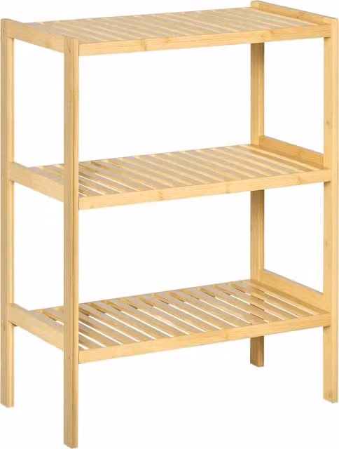 Carrello Multiuso Aosom in Bambù a 3 Livelli, Mobile Salvaspazio per Bagno, Cucina o Soggiorno, L/P/H: 62 x 33 x 80 cm