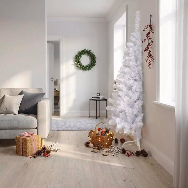 Albero di Natale Artificiale Metà vidaXL Bianco 210 cm