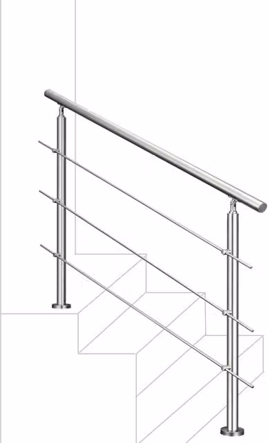 Ringhiera Balaustra con Corrimano Aica Italy in Acciaio Inox 304 Spazzolato Argento per Interni ed Esterni L: 180 cm, H: 106 cm