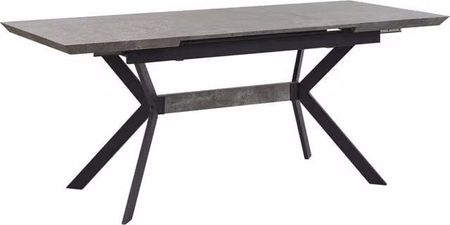 Tavolo da pranzo estensibile Beliani in stile industriale con piano effetto cemento grigio e gambe in metallo nero L/P: 140-180 x 80 cm