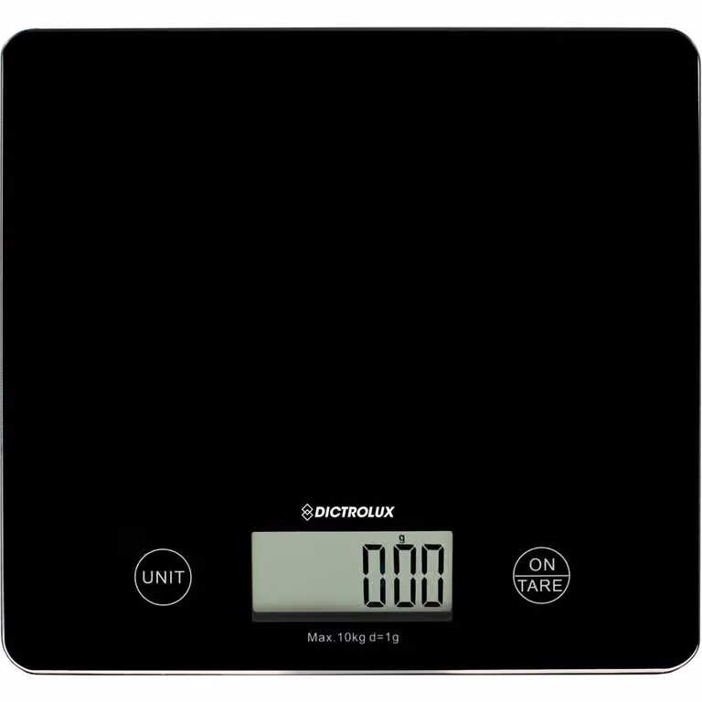 Bilancia digitale da cucina Dictrolux in vetro nero con display digitale e funzione add weight, portata 10 kg