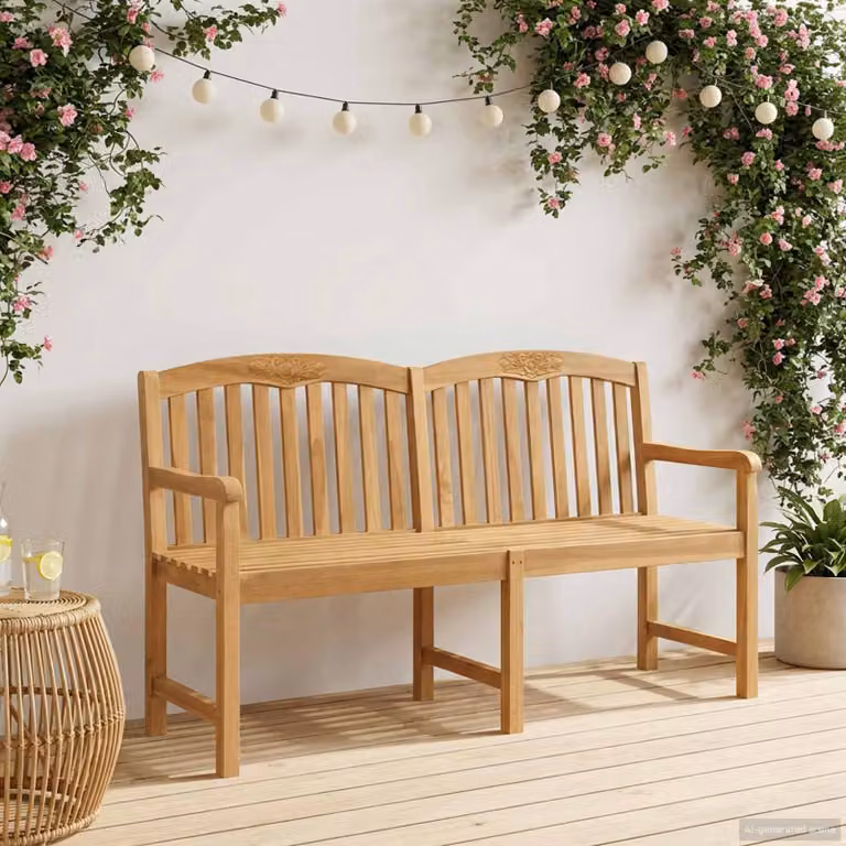 Panchina da giardino vidaXL in legno di teak marrone intagliata a mano L: 180 cm, P: 61 cm, H: 90 cm