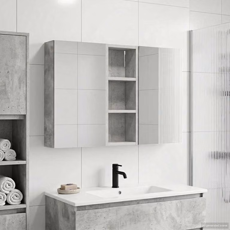 Set di 3 armadi da bagno con specchio e illuminazione LED vidaXL, colore grigio, L 80 x P 10,5 x H 50 cm