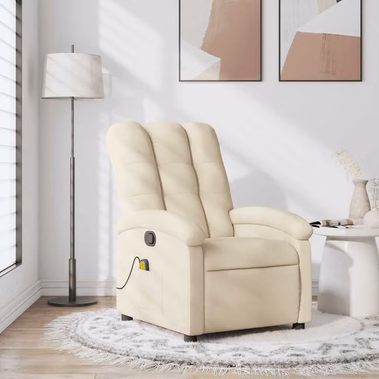 Poltrona reclinabile relax vidaXL in tessuto beige con braccioli e struttura in legno e metallo
