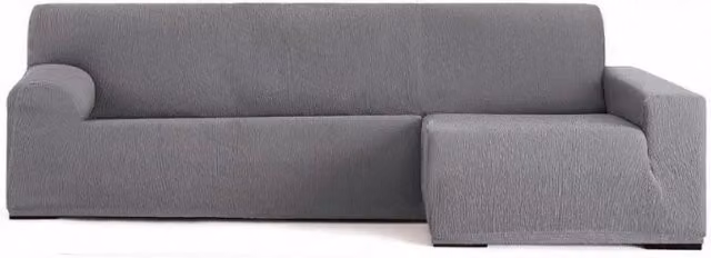 Copridivano elastico Troya EFFEZ per divano angolare con penisola a destra, colore grigio, bracciolo lungo, L: 250-310 cm