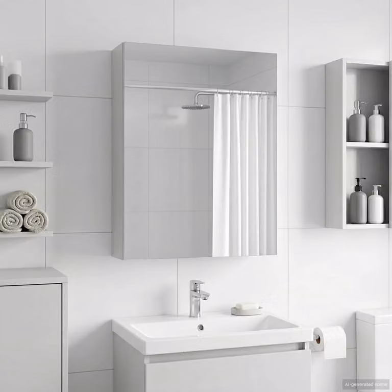 Mobiletto da bagno sospeso vidaXL Bianco con ante a battente e ripiani interni L/P/H: 50 x 14,5 x 70 cm