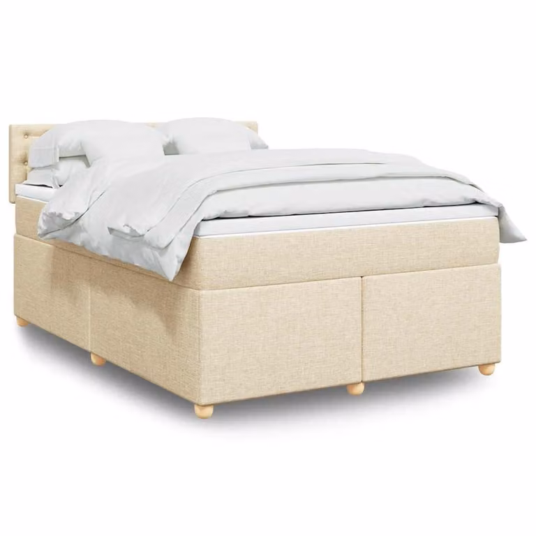 vidaXL Giroletto a Molle con Materasso Ibrido in Tessuto Beige e Bianco L/P: 140 x 190 cm