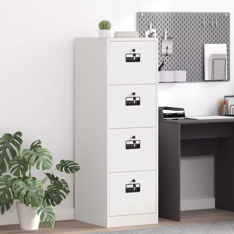 vidaXL Armadio per File in Metallo Bianco con Cassetto e Serratura L/P/H: 44 x 50 x 139 cm