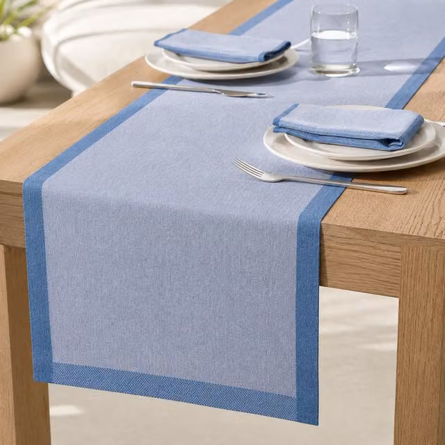 Runner Chambray KASANOVA blu bordato a righe L: 120 cm, P: 40 cm