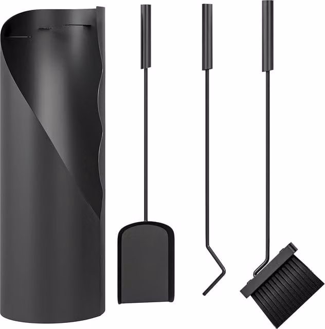 Set di utensili da camino Outsunny in metallo nero, 4 pezzi con scopa, paletta, attizzatoio e supporto, L/P/H: 20 x 20 x 65 cm