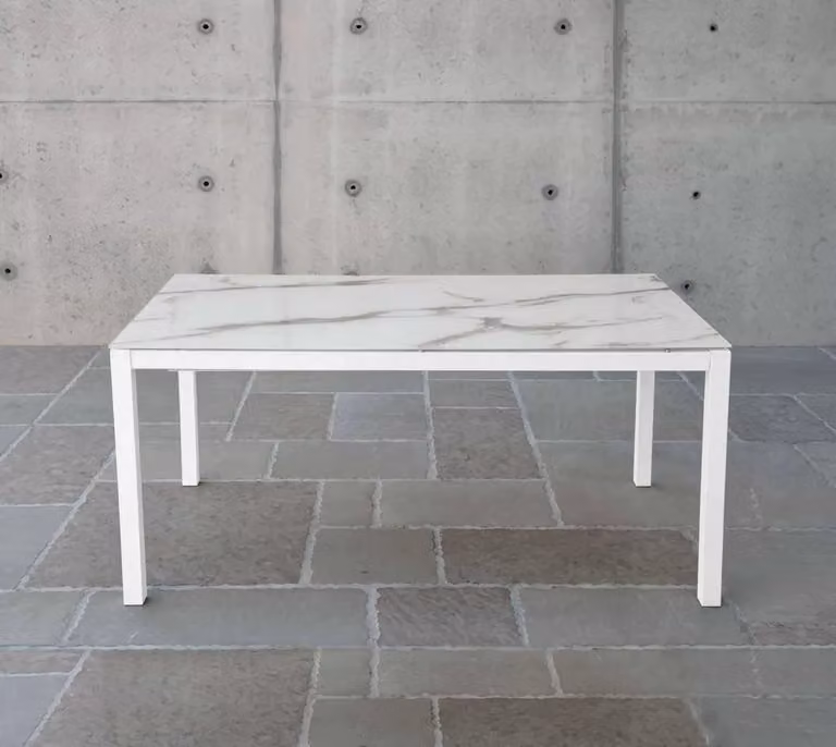 Tavolo rettangolare allungabile in vetro serigrafato bianco Mobili 2G L: 140 cm, P: 90 cm, H: 76 cm (aperto L: 190 cm, P: 90 cm)