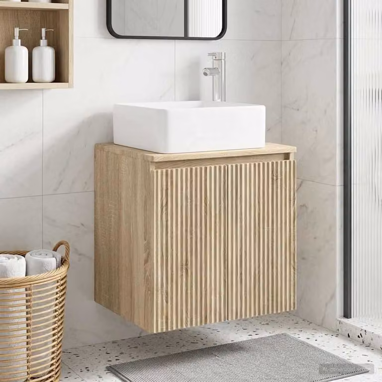 Mobile Lavabo da Parete vidaXL in Rovere Sonoma, Moderno, L: 53 cm, P: 35 cm, H: 63 cm