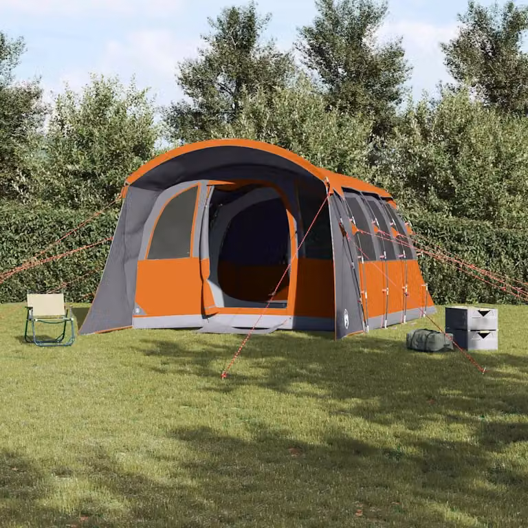 Tenda Familiare vidaXL in Poliestere e Fibra di Vetro, Grigio e Arancione, L: 576 cm, P: 325 cm, H: 213 cm