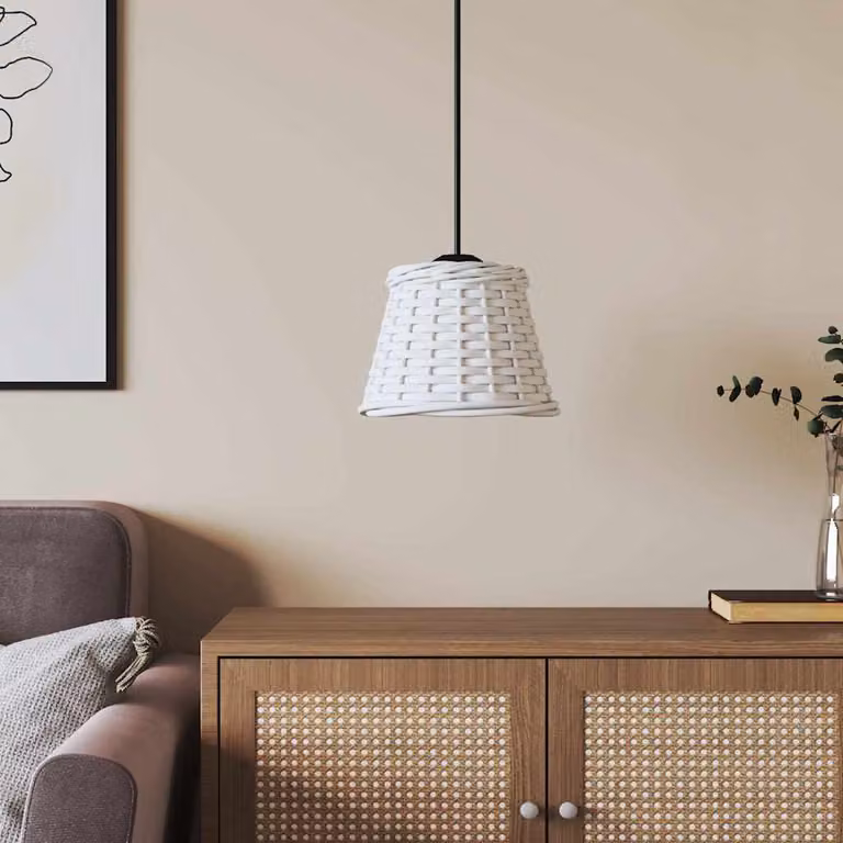 Paralume da Soffitto boho in Vimini e Metallo bianco vidaXL, Ø 15 cm x H 12 cm, attacco E27