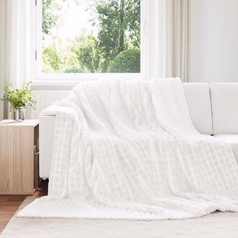 Coperta in pile vidaXL bianca per adulti, morbida e facile da curare, L 240 x P 220 cm