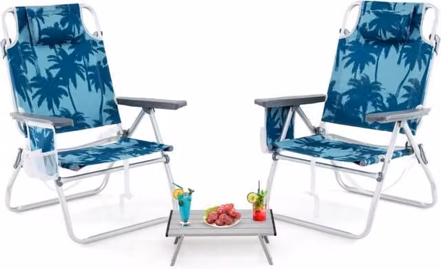 Set di sedie da giardino pieghevoli con tavolino laterale Design Mania, colore blu scuro