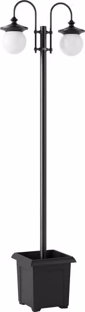 Lampione Solare da Giardino Outsunny con Fioriera e 2 Testate, Impermeabile IP44, Altezza Regolabile, Colore Nero
