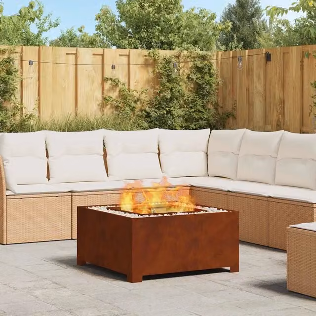Braciere a Fuoco vidaXL in Acciaio Corten Marrone L: 80 cm, P: 80 cm, H: 40 cm
