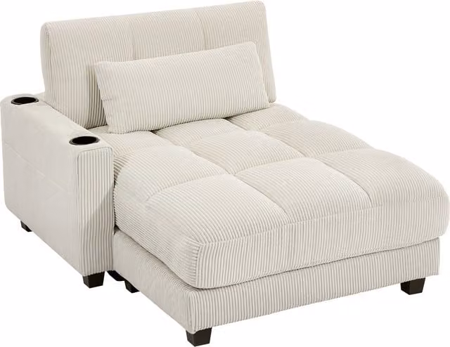 Poltrona letto HOMCOM con cuscino e porta-bicchiere in schiuma, Bianco crema