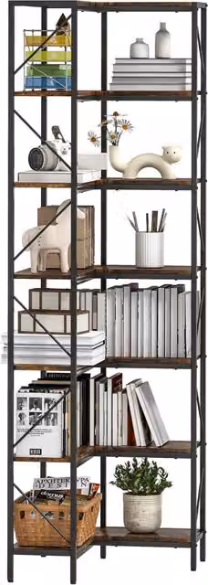 Libreria Angolare Industriale Xylo in Legno e Metallo con 7 Ripiani, Marrone Rustico, L/P/H: 60 x 60 x 198 cm