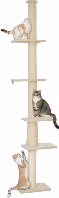 Albero per gatti PawHut con altezza regolabile da 225 a 275 cm, rivestimento in peluche, colore beige
